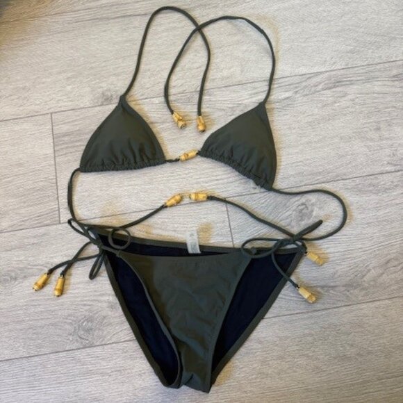 Victoria's Secret Olive Green Triangle Bikini with wood tassels - Picture 2 of 6